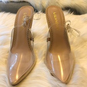 Clear and nude sling back pump